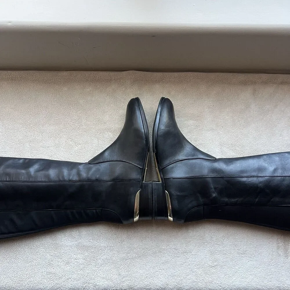 Ann Taylor Cody Black Leather Knee High Riding Boots Women 7 M Classic Side Zip‎